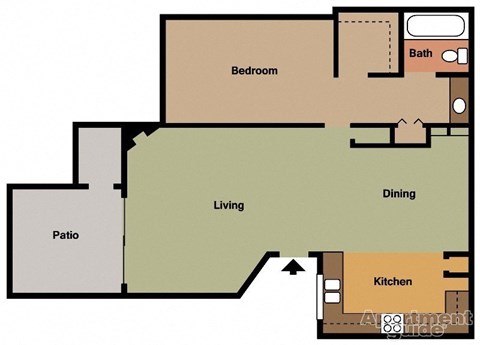 Floor plan for 1 bed, 1 bath, 750 sqft